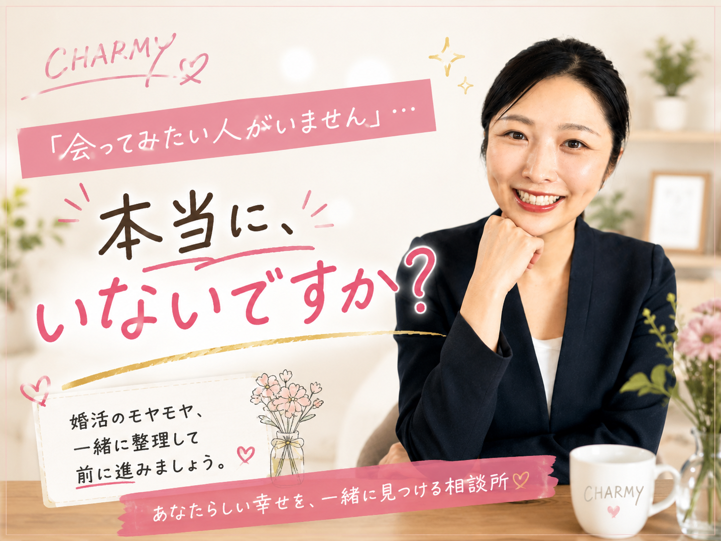 「会ってみたい人がいません」と悩む婚活中の方へ問いかける、神戸の結婚相談所CHARMYのブログアイキャッチ